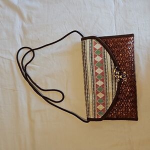 Brown Woven Crossbody Purse